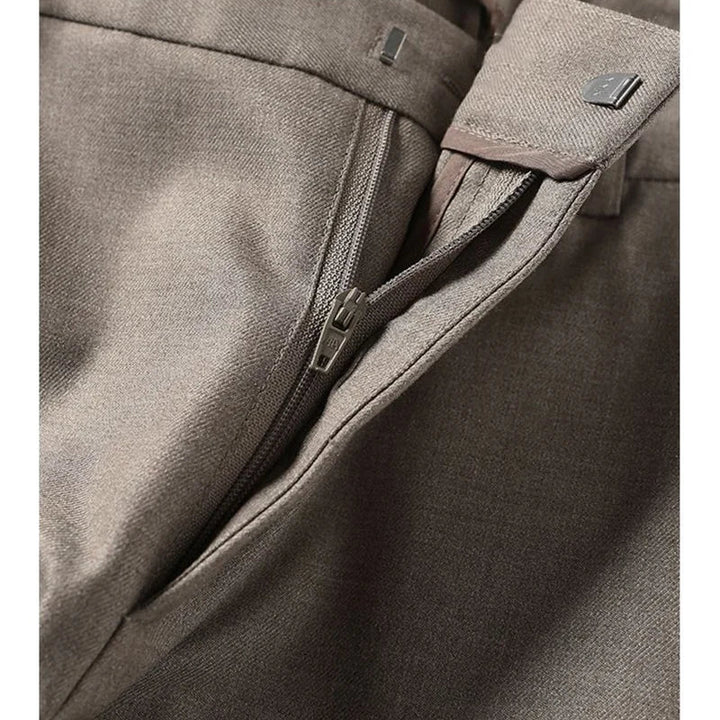 High-Waist Trousers with Elastic Waistband, Ankle-Length Slim Tailored Fit in Gray