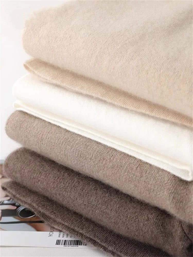 Sweatpants, High-Waist Wide-Leg Style in Soft Cashmere Blend Fabric with Elastic Waist