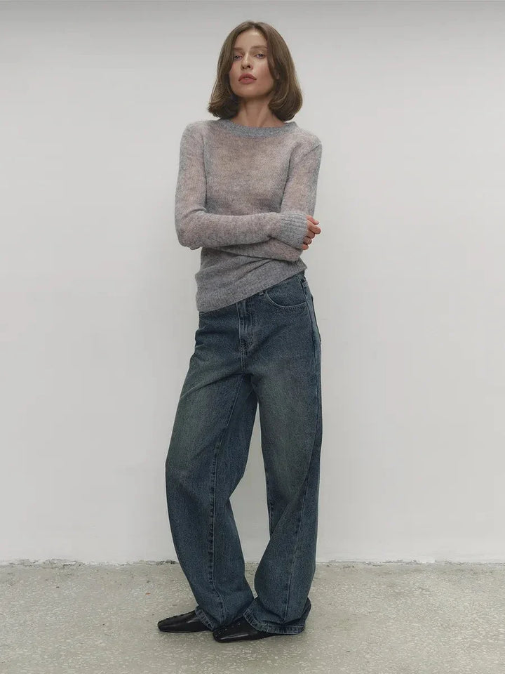 Crewneck Sweater in Soft Nylon-Cotton Knit with a Streamlined, Flattering Fit