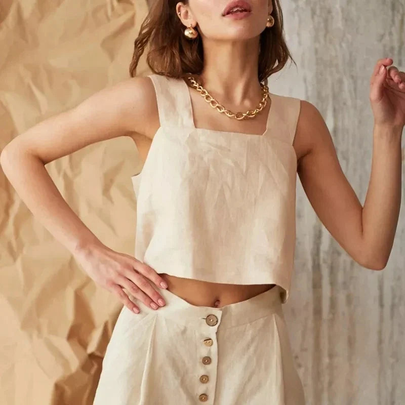 Wide-Leg Pant in 100% Cotton with Hidden Elastic Waistband, Button-Fly Front, and Ankle-Length Cut