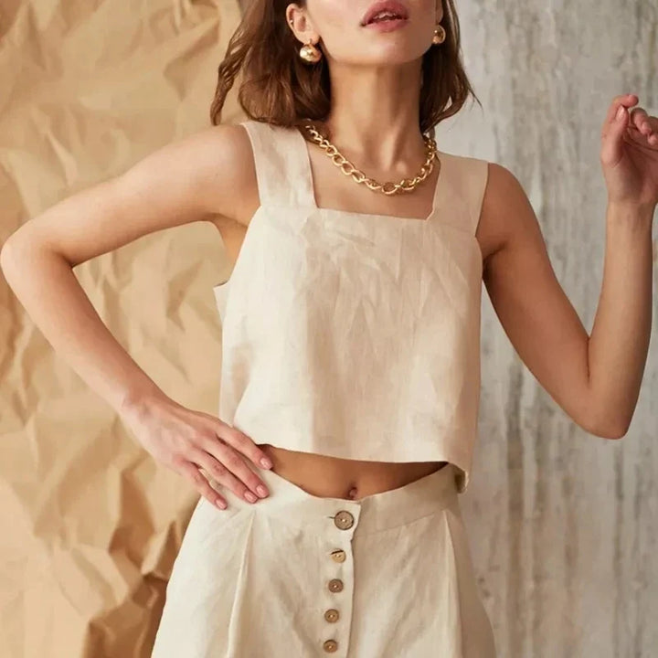 Wide-Leg Pant in 100% Cotton with Hidden Elastic Waistband, Button-Fly Front, and Ankle-Length Cut