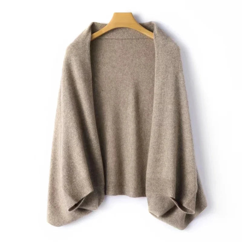 Wool Cashmere Blend Shawl and Scarf Wrap in Khaki, Soft Draping Layer for Cool Weather