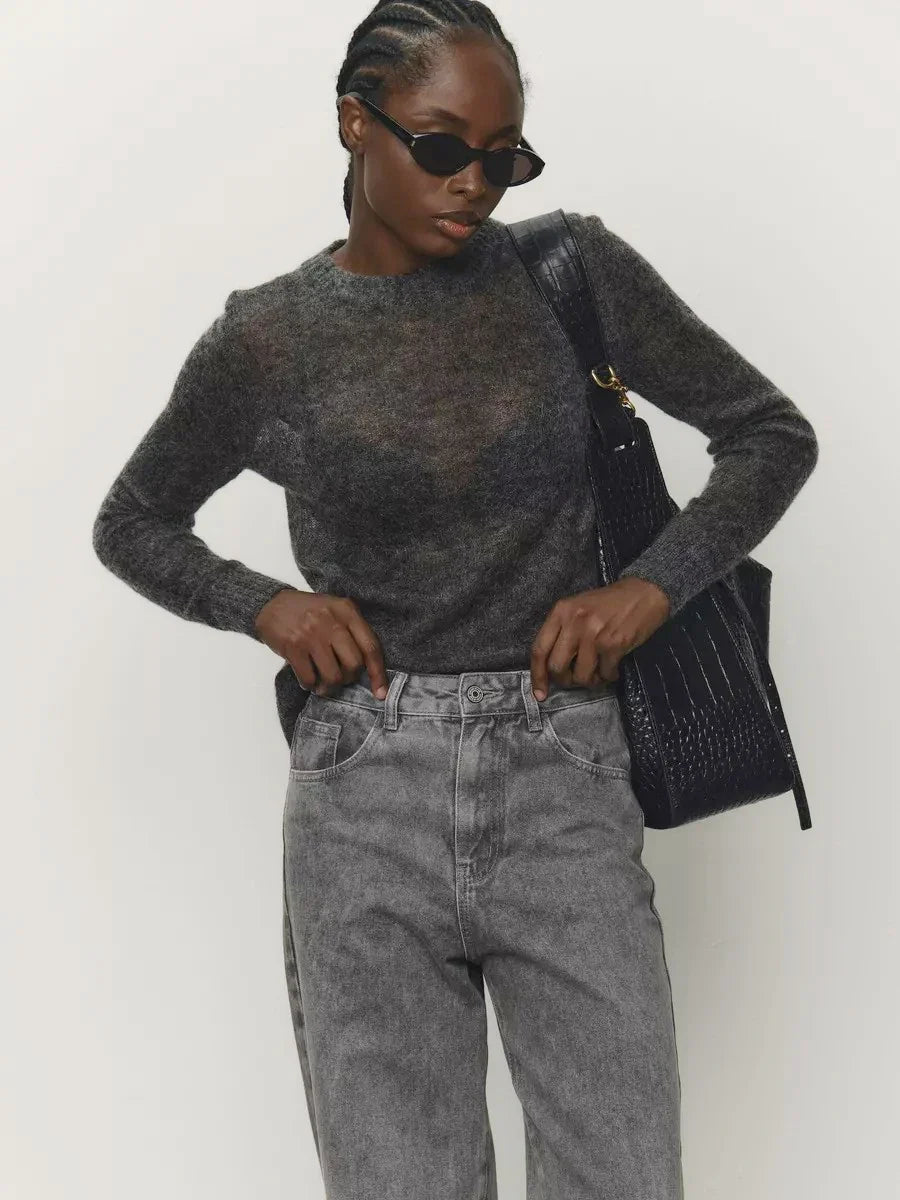 Crewneck Sweater in Soft Nylon-Cotton Knit with a Streamlined, Flattering Fit