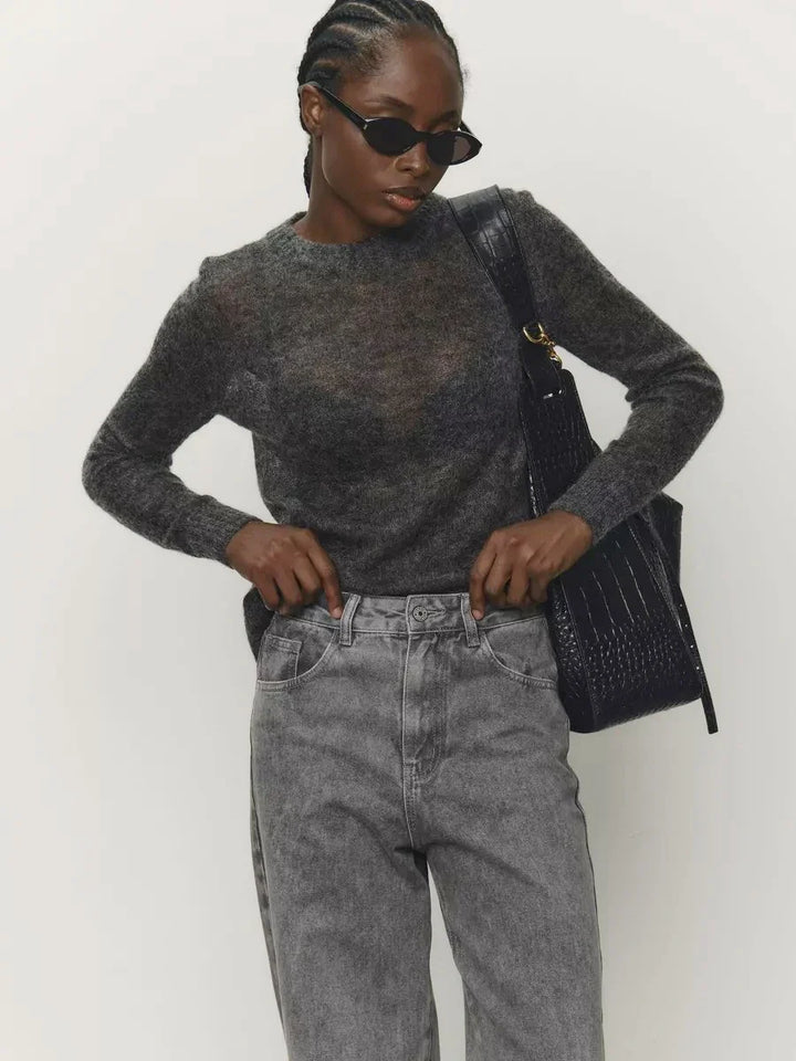 Crewneck Sweater in Soft Nylon-Cotton Knit with a Streamlined, Flattering Fit