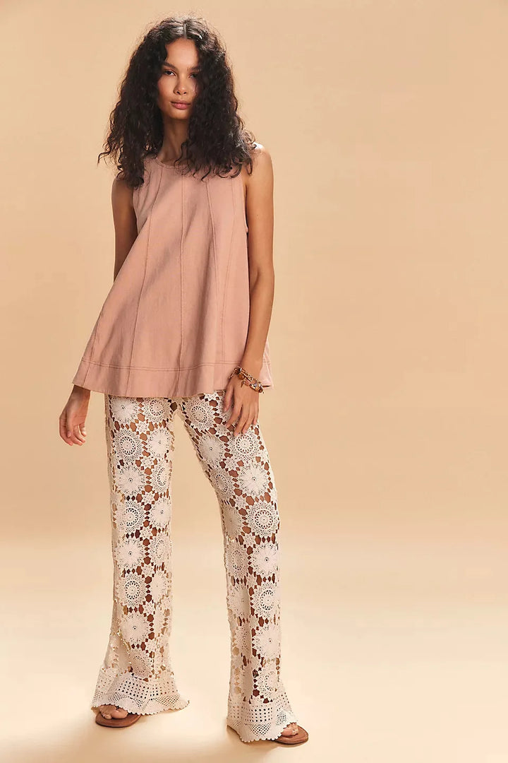 Two-Piece Cotton Set, Cropped Tank Top and Elastic-Waist Shorts with Raw Seam Detailing in Sunwashed Yellow