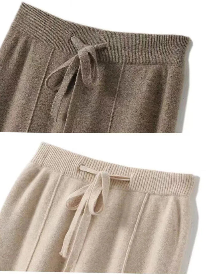 Wide-Leg Merino Wool Trousers with High-Waist Elastic Drawstring Waistband