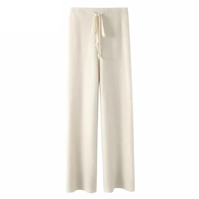 Sweatpants in Cashmere Wool Blend with Adjustable High-Rise Elastic Waist, Khaki