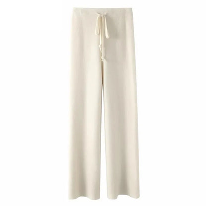 Sweatpants in Cashmere Wool Blend with Adjustable High-Rise Elastic Waist, Khaki