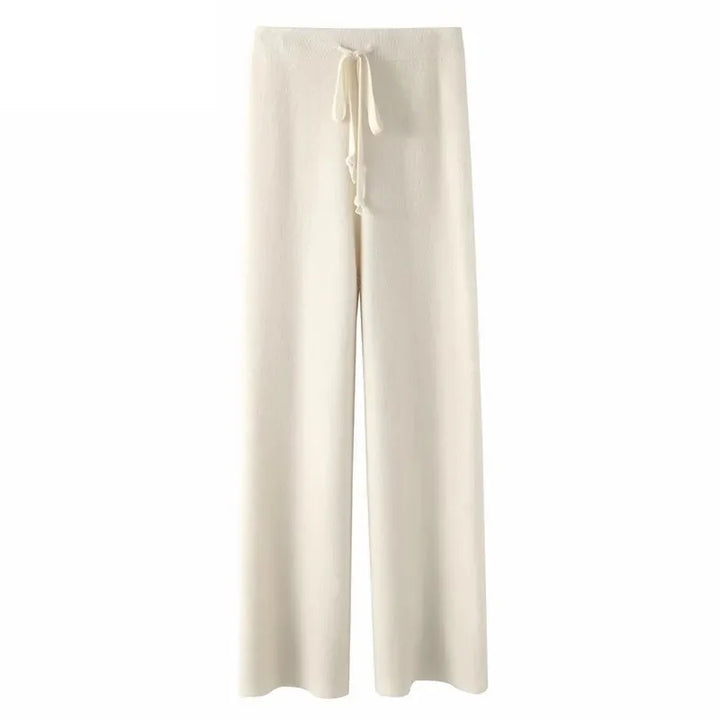 Sweatpants in Cashmere Wool Blend with Adjustable High-Rise Elastic Waist, Khaki