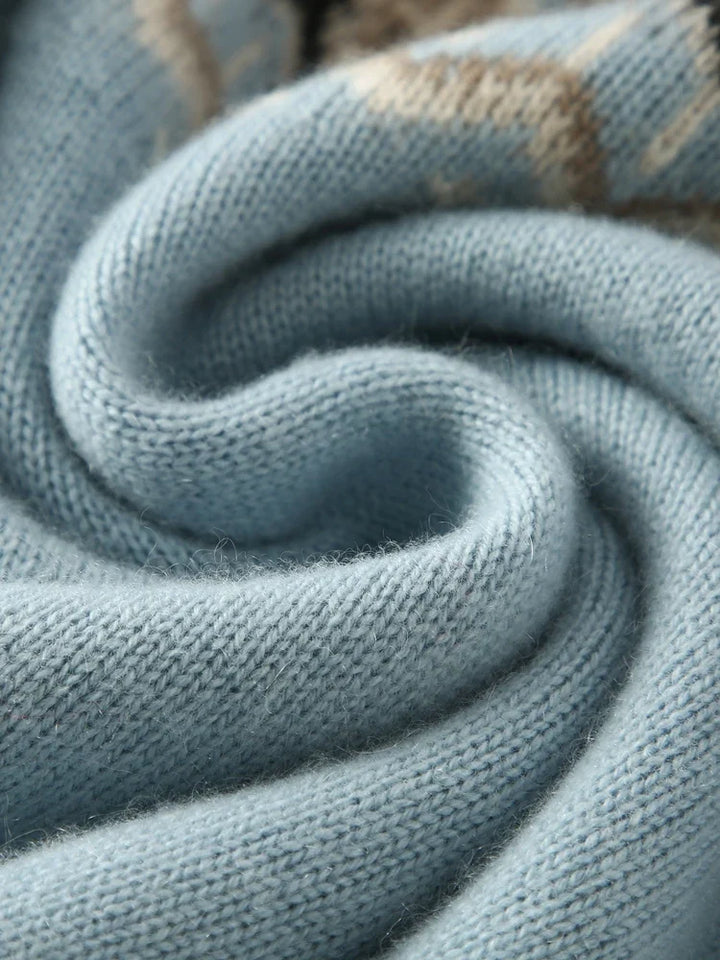 Fair Isle Jacquard Mock Neck Sweater in Cashmere-Soft Knit, Camel Colorway