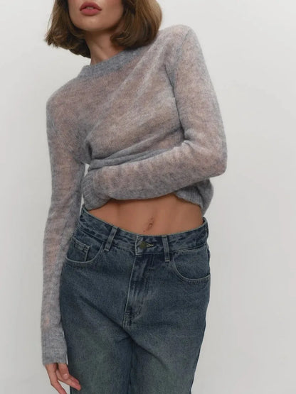 Crewneck Sweater in Soft Nylon-Cotton Knit with a Streamlined, Flattering Fit