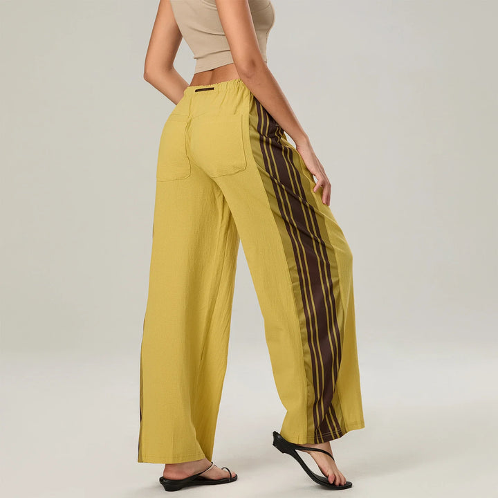 Track Trousers with High-Waist Fit, Elastic Waistband, and Bold Stripe Print in Soft Cotton-Blend