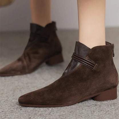 Suede Ankle Boots with Pointed Toe, Side Zip and Low Heel, Women's Vivienne