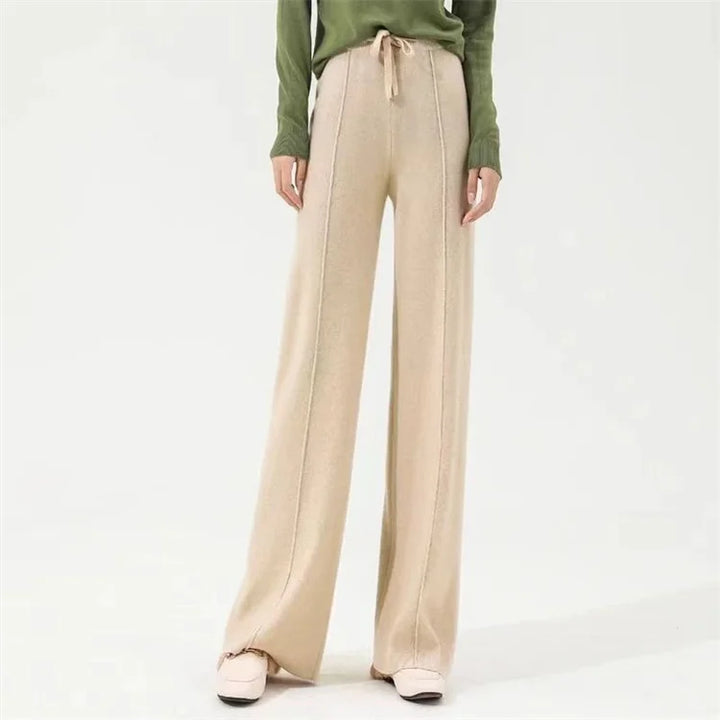 Wide-Leg Merino Wool Trousers with High-Waist Elastic Drawstring Waistband