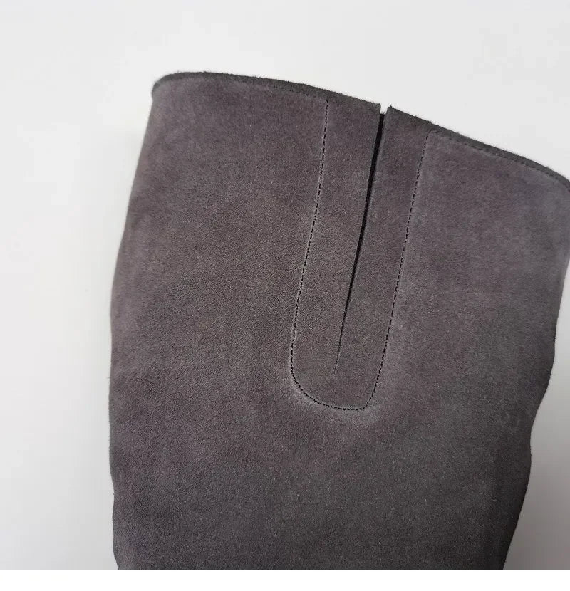 Shearling Riding Boots in Premium Leather-Look with Wool Lining and Side Zipper, Brown