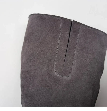 Shearling Riding Boots in Genuine Leather with Wool Lining and Side Zipper, Brown
