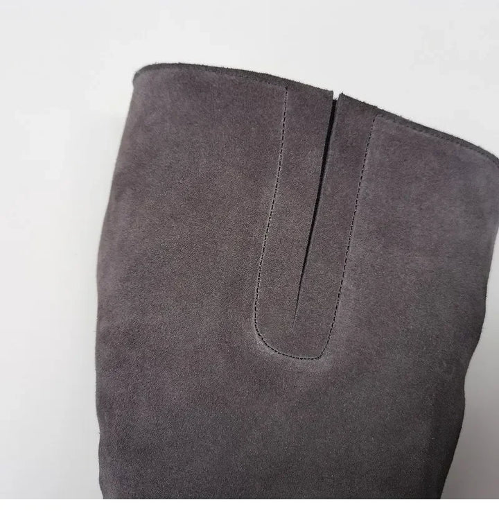 Shearling Riding Boots in Premium Leather-Look with Wool Lining and Side Zipper, Brown