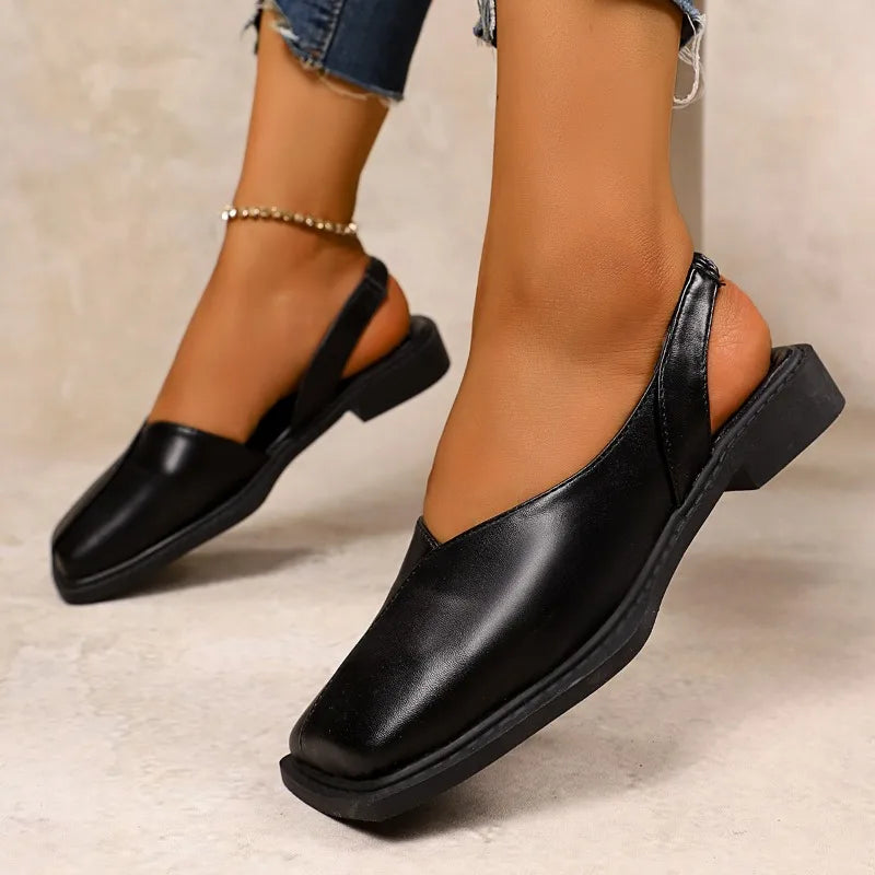 Square-Toe Slingback Flats with Cushioned Sole and Sleek Low Heel in Cypress Green
