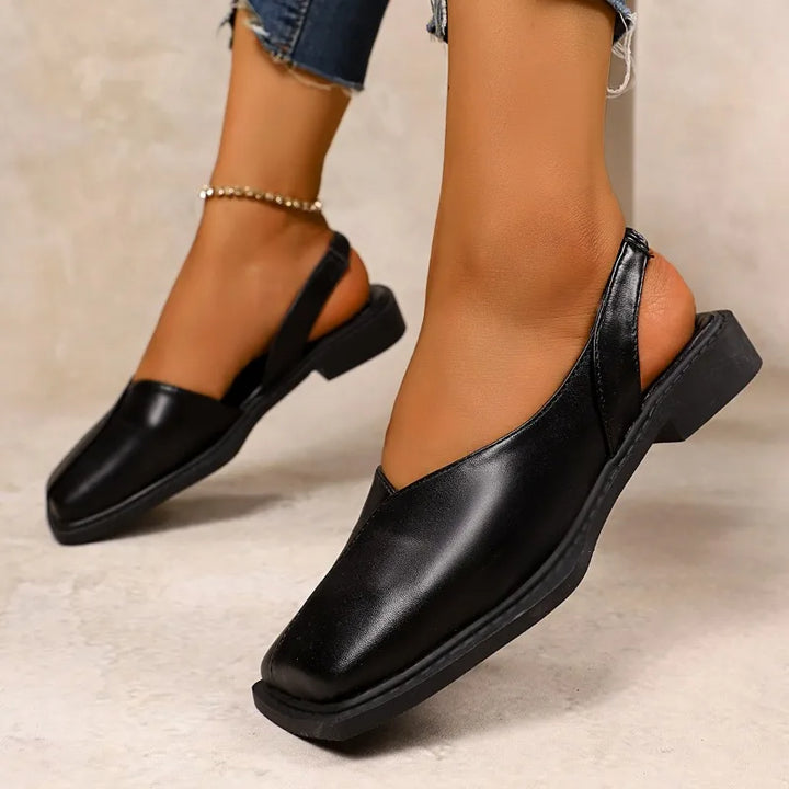 Square-Toe Slingback Flats with Cushioned Sole and Sleek Low Heel in Cypress Green