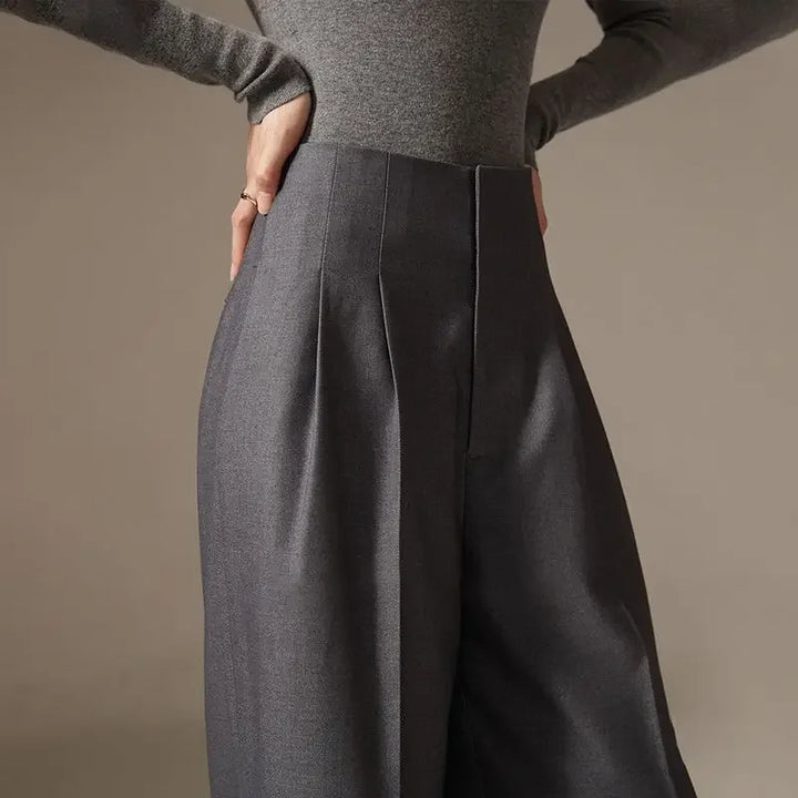 Wide Leg Draped Pants in Soft 100% Cotton with High-Waisted Elastic Fit and Tailored Silhouette