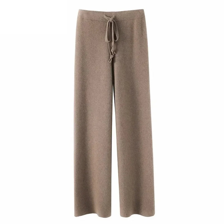 Sweatpants in Cashmere Wool Blend with Adjustable High-Rise Elastic Waist, Khaki