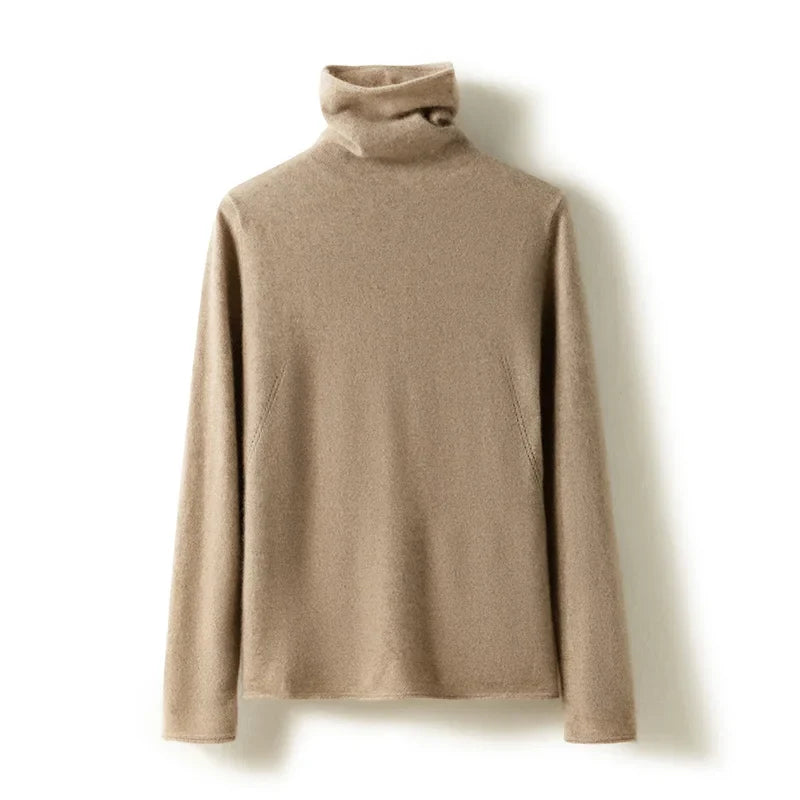 Cashmere Blend Turtleneck Sweater with Merino Wool, Slim Fit for Women in Vintage