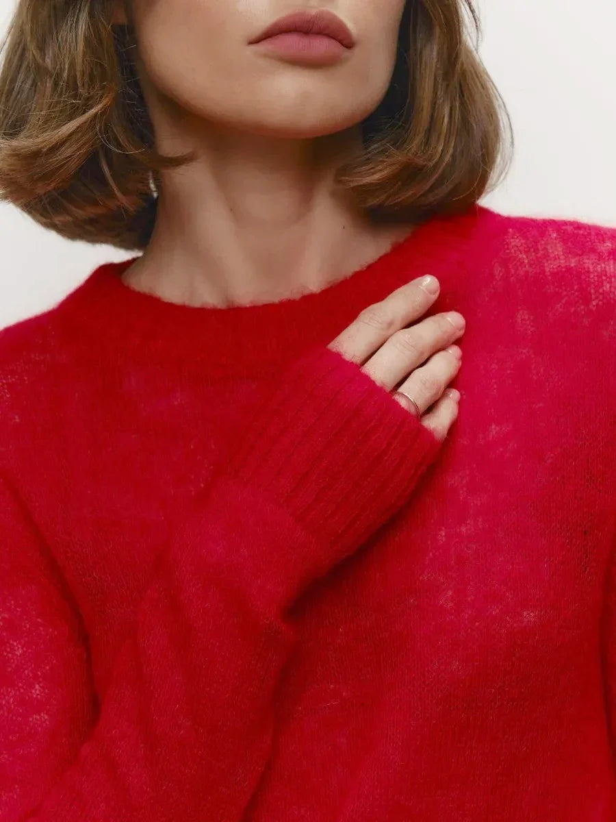 Crewneck Sweater in Soft Nylon-Cotton Knit with a Streamlined, Flattering Fit