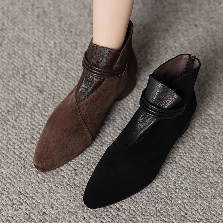 Suede Ankle Boots with Pointed Toe, Side Zip and Low Heel, Women's Vivienne