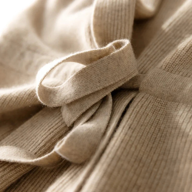 Merino Wool and Cashmere Blend Knit Vest with Adjustable Waist Tie and Slim Fit