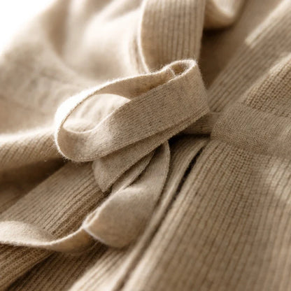 Merino Wool and Cashmere Blend Knit Vest with Adjustable Waist Tie and Slim Fit
