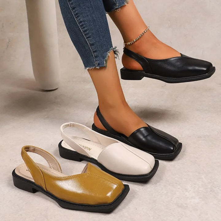 Square-Toe Slingback Flats with Cushioned Sole and Sleek Low Heel in Cypress Green