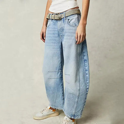 Barrel-Leg Jeans in Leopard Print with Mid-Rise Waist and Ankle-Length Wide Leg