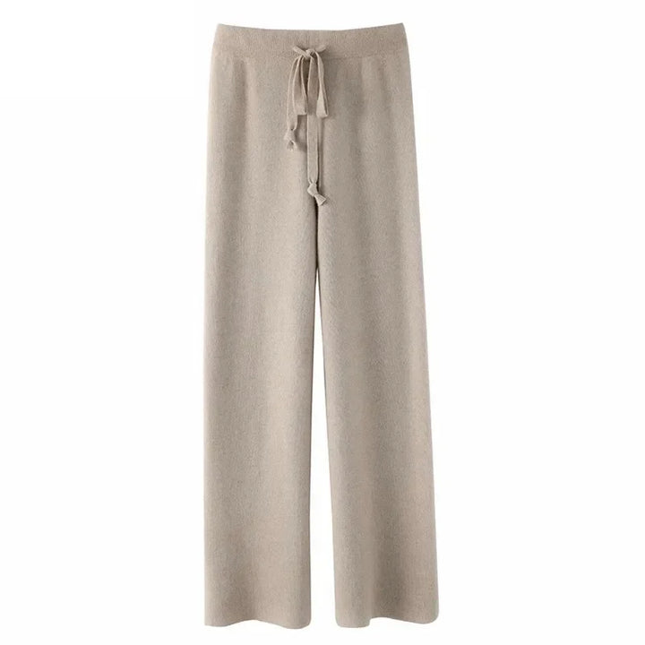Sweatpants in Cashmere Wool Blend with Adjustable High-Rise Elastic Waist, Khaki