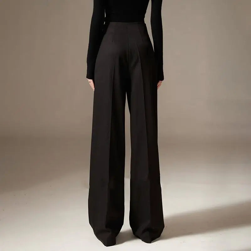 Wide Leg Draped Pants in Soft 100% Cotton with High-Waisted Elastic Fit and Tailored Silhouette