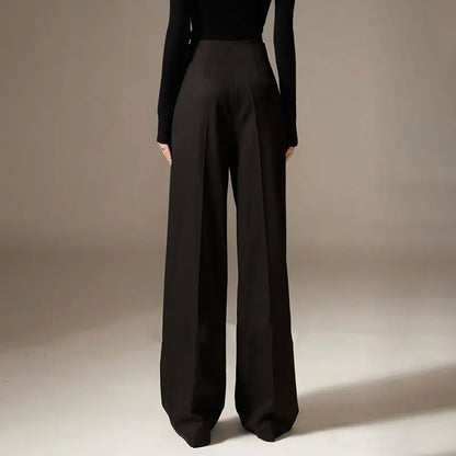 Wide Leg Draped Pants in Soft 100% Cotton with High-Waisted Elastic Fit and Tailored Silhouette
