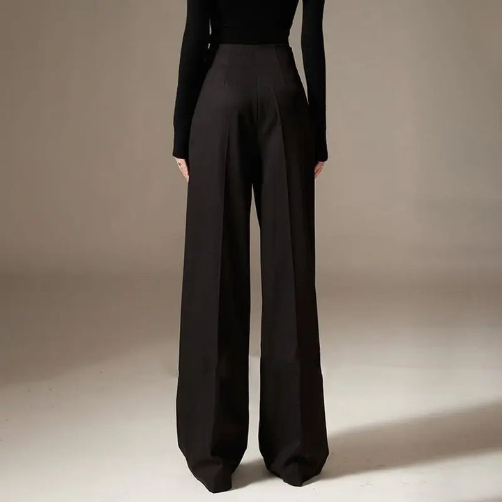 Wide Leg Draped Pants in Soft 100% Cotton with High-Waisted Elastic Fit and Tailored Silhouette