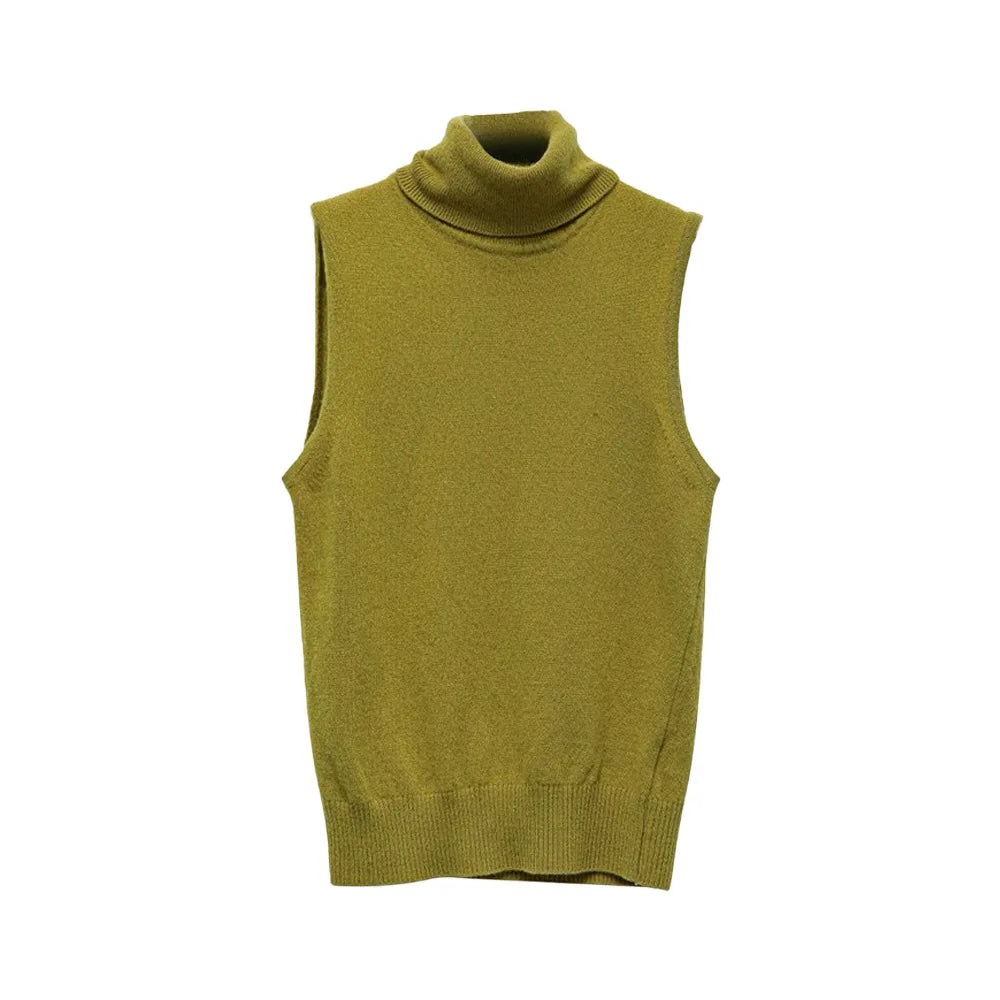 High-Neck Sweater Vest in Soft Wool-Cashmere Blend, Sleeveless Sculpted Fit with Structured Tall Neckline