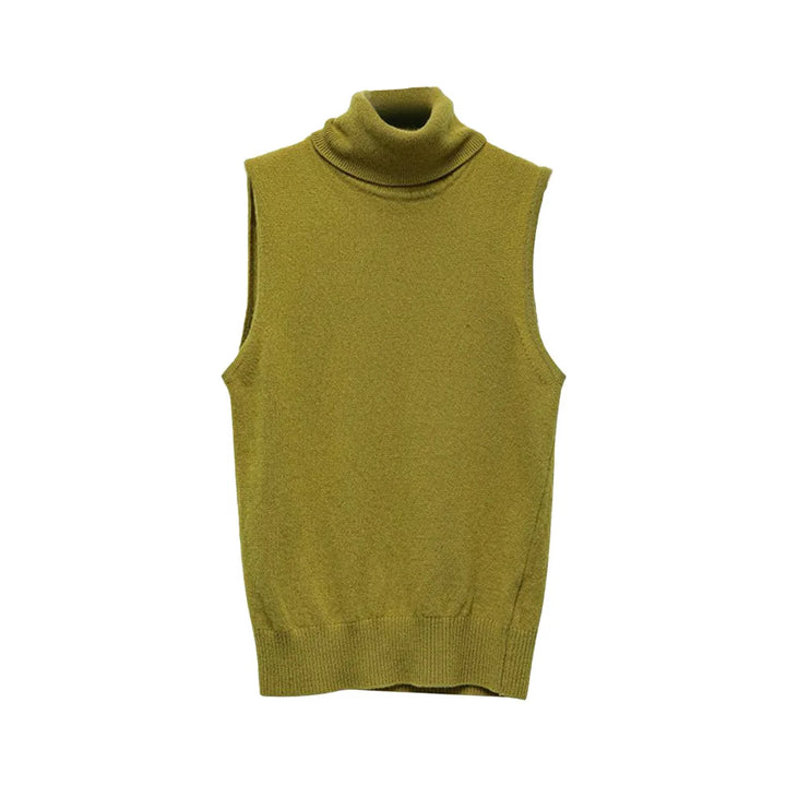 High-Neck Sweater Vest in Soft Wool-Cashmere Blend, Sleeveless Sculpted Fit with Structured Tall Neckline