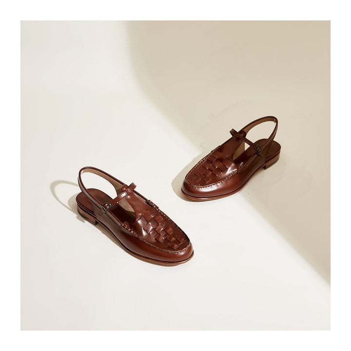 Leather Slingback Sandals with Woven Straps and Cushioned Footbed, Women's Palermo