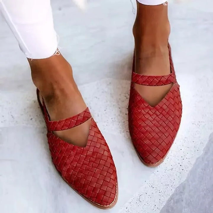 Woven Slingback Flats with Pointed Toe, Adjustable Ankle Strap and Low-Profile Sole, Brown