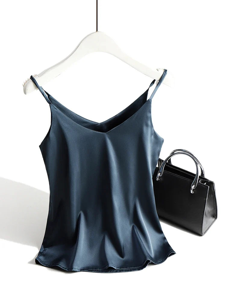 Silk Blend Camisole Top with Lustrous Satin Sheen, Relaxed Fit and Adjustable Straps