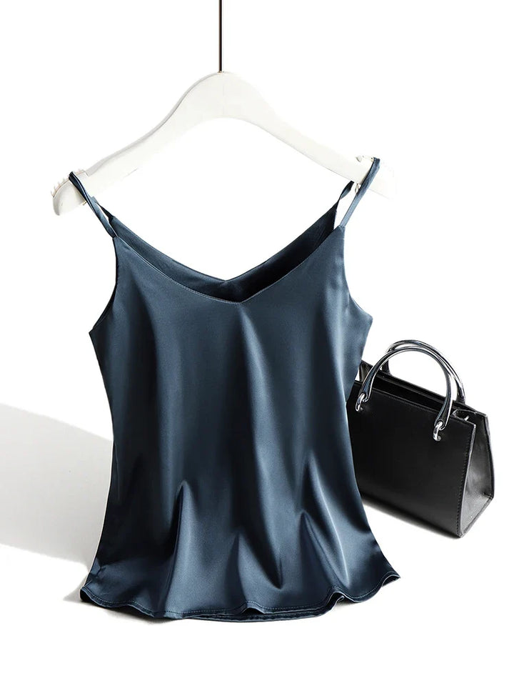 Silk Blend Camisole Top with Lustrous Satin Sheen, Relaxed Fit and Adjustable Straps