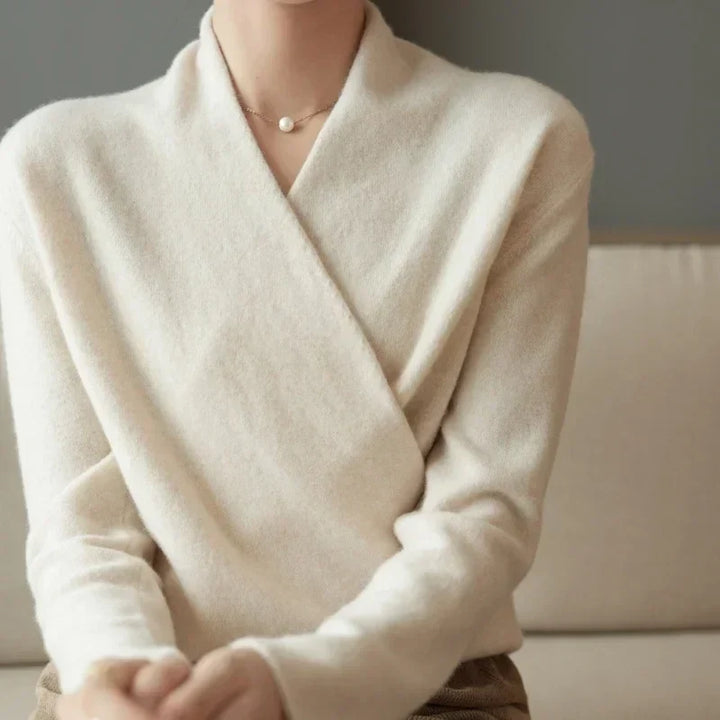 V-Neck Wrap Sweater in Soft Cashmere Knit with Relaxed Minimalist Fit for Effortless Layering