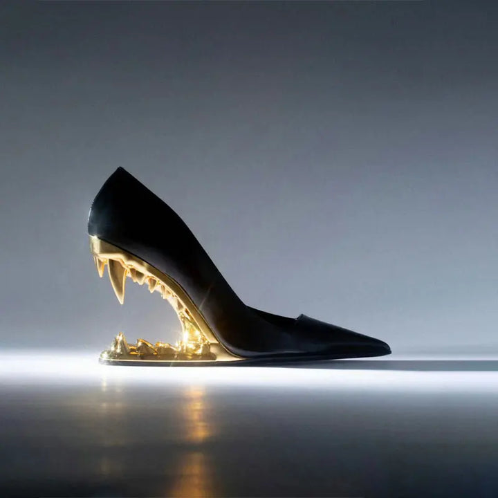 Pointed-Toe Stiletto Pumps in Metallic Gold Finish with Sculpted High Heel for Standout Style