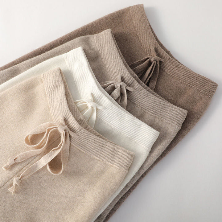 Sweatpants in Cashmere Wool Blend with Adjustable High-Rise Elastic Waist, Khaki