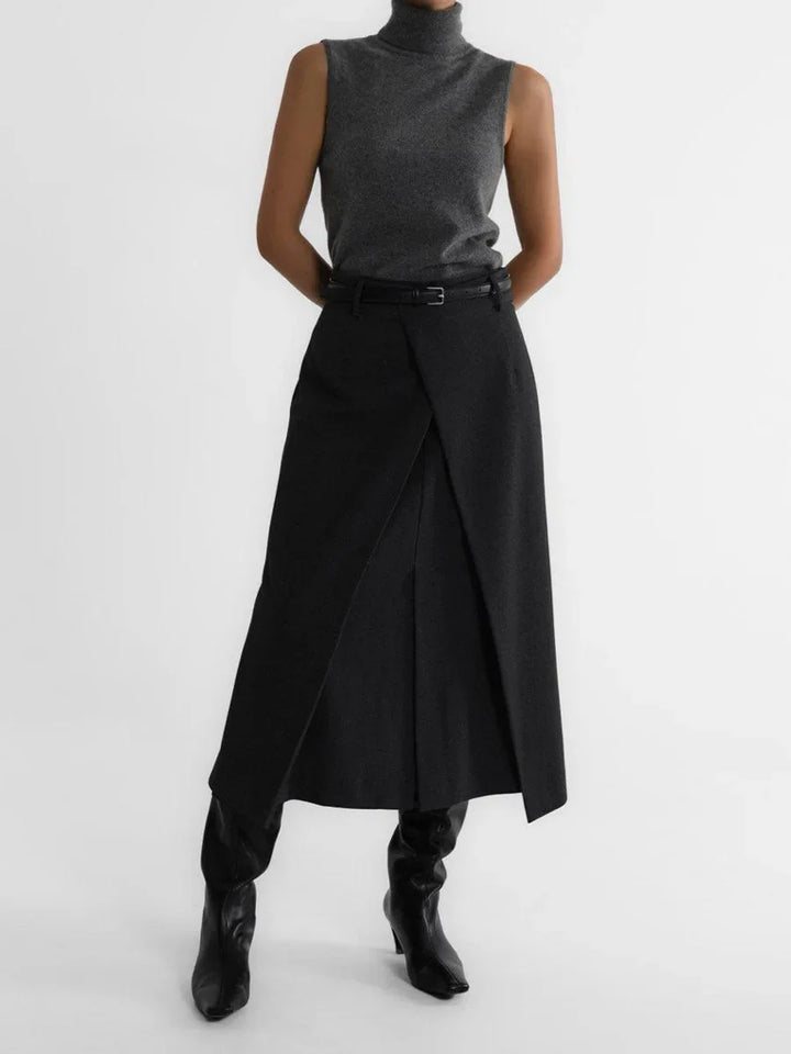 High-Neck Sweater Vest in Soft Wool-Cashmere Blend, Sleeveless Sculpted Fit with Structured Tall Neckline