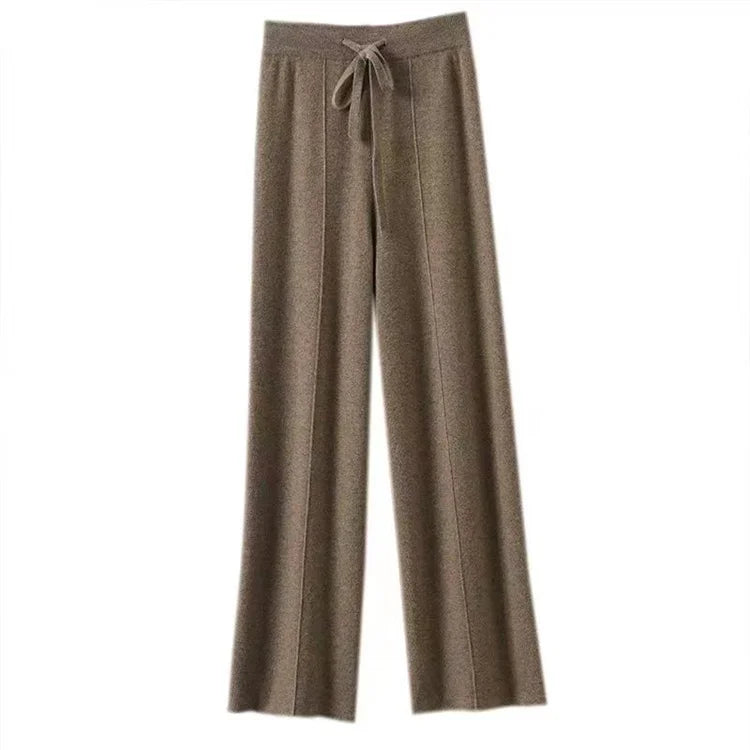 Wide-Leg Merino Wool Trousers with High-Waist Elastic Drawstring Waistband