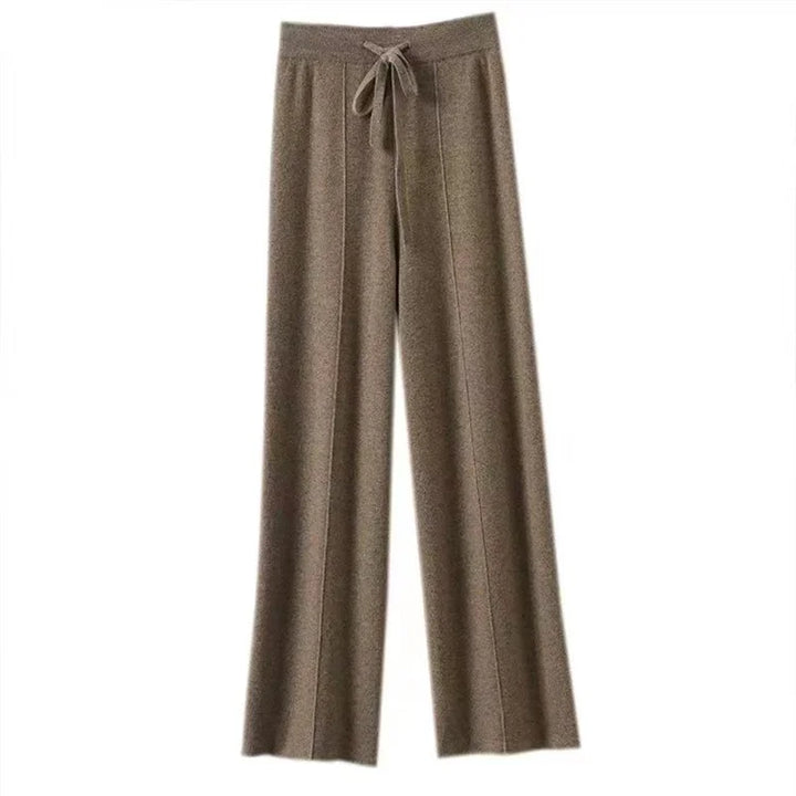 Wide-Leg Merino Wool Trousers with High-Waist Elastic Drawstring Waistband
