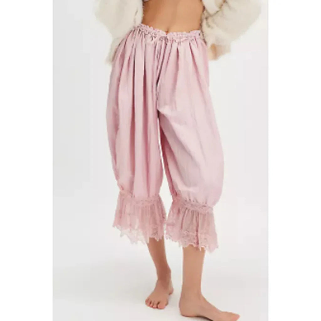Lantern Pants with Ruffled Lace Cuffs and High-Rise Stretch Waistband in Cotton Blend
