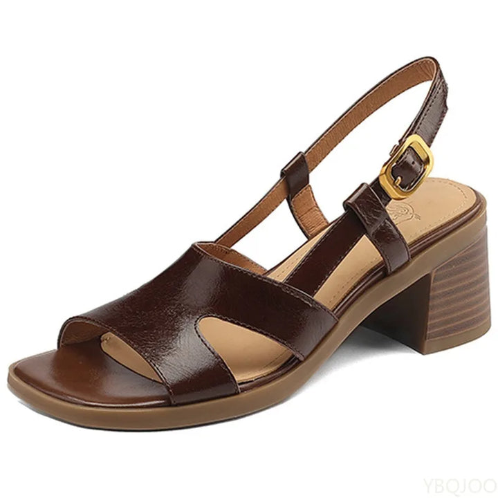 Leather Slingback Flats with Square Toe and Buckled Strap, Women's Elizabeth